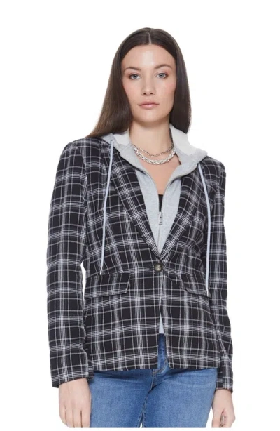 Blue Revival Hooded Helen Blazer In Black Plaid/heather Cement
