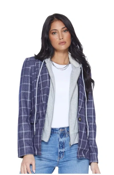 Blue Revival Helen Blazer With Removable Hooded Insert In Navy Plaid/heather Cement