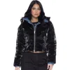 Blue Revival In The Mix Denim Shiny Puffer Jacket In Black/denim