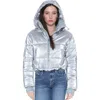 Blue Revival In The Mix Denim Shiny Puffer Jacket In Metallic Silver