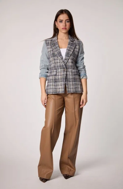 Blue Revival Mixed Media Blazer In Gray