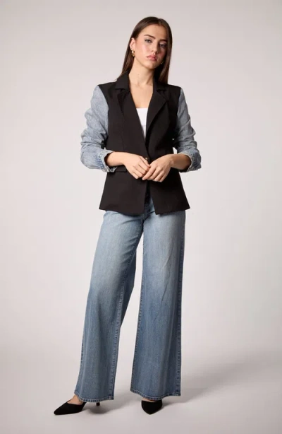 Blue Revival Mixed Media Blazer In Black