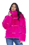 Blue Revival Mob Wife Unreal Leather Fur Jacket In Hot Pink