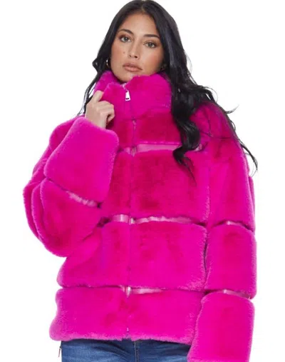 Blue Revival Mob Wife Unreal Leather Fur Jacket In Hot Pink