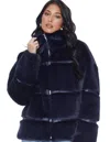 BLUE REVIVAL MOB WIFE UNREAL LEATHER FUR JACKET IN NAVY