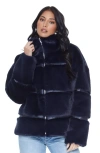 Blue Revival Mob Wife Unreal Leather Fur Jacket In Navy