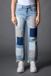 Blue Revival Paisley Patchwork Straight Leg Jeans In Blue