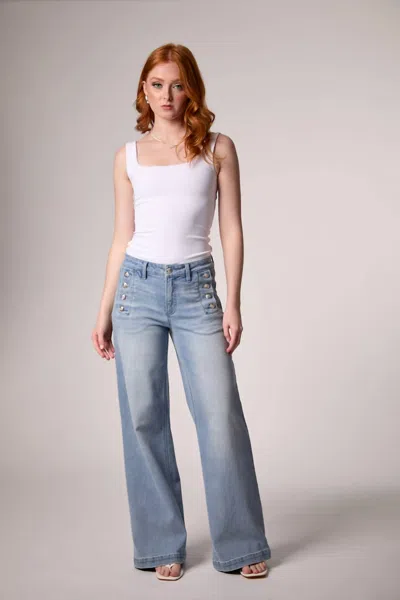 Blue Revival Sailor Mid Rise Wide Leg Jeans In Miami In Blue