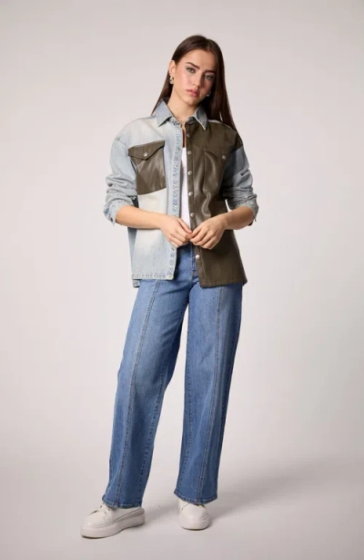 Blue Revival Unreal Leather & Denim Shacket In Multi