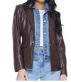Blue Revival Helen Blazer Unreal Leather With Removable Denim Insert In Chocolate In Burgundy