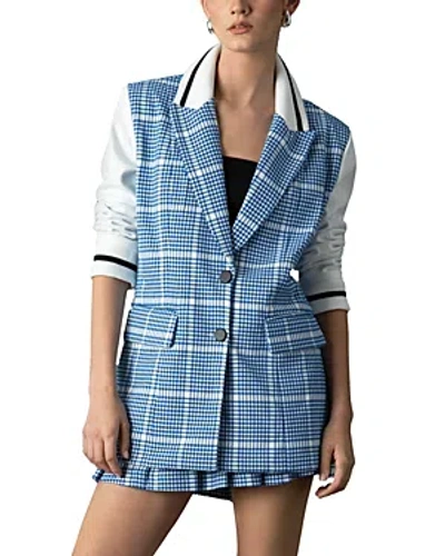 Blue Revival Varsity Mixed Media Blazer In Blue Houndstooth