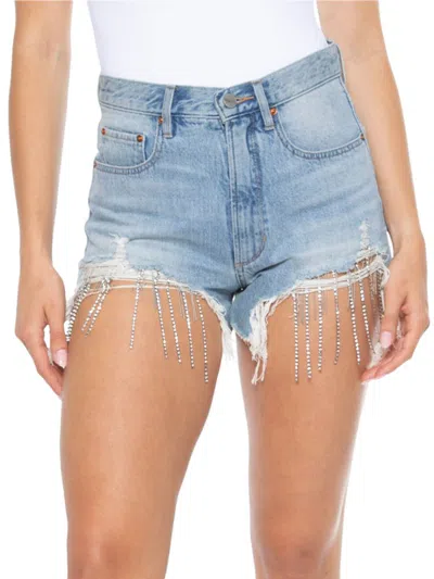 Blue Revival Women's All Chained Up High Rise Frayed Denim Shorts In Blue