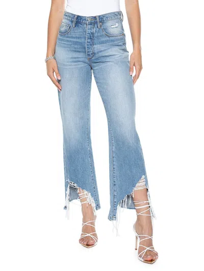 Blue Revival Women's Chop Shop High Rise Frayed Hem Straight Jeans In Athens