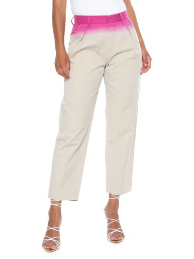 Blue Revival Women's Dip Dye Two Tone Ankle Straight Pants In Light Khaki And Pink