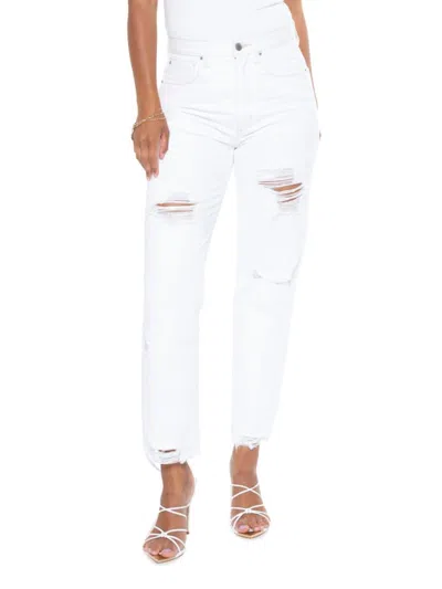 Blue Revival Women's High Rise Distressed Boyfriend Jeans In White