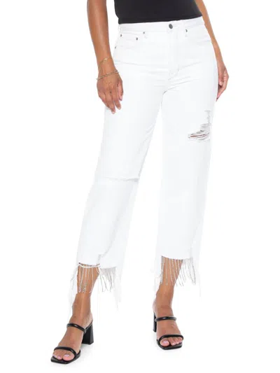Blue Revival Babies' Women's Nash Vegas High Rise Distressed & Cropped Jeans In White