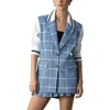 Blue Revival Varsity Mixed Media Blazer In Multi