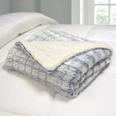 Blue Ridge Home Fashions Micro Mink Reverse To Sherpa Throw In Navy