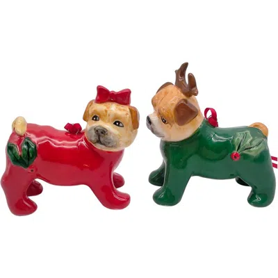 Blue Sky Clayworks Set Of 2 Pug Ornaments In Multi