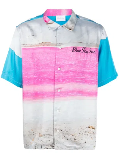 Blue Sky Inn Abstract-pattern Short-sleeve Shirt In White