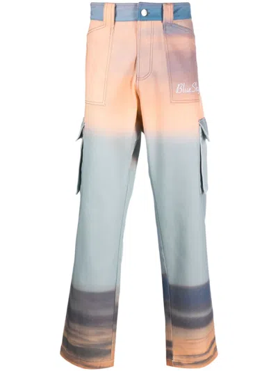 Blue Sky Inn Abstract-print Cotton Trousers In Blue
