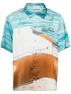 Blue Sky Inn Boat-print Satin Shirt In Blue