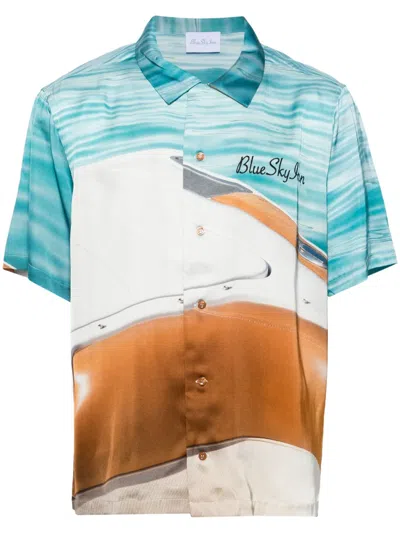Blue Sky Inn Boat-print Satin Shirt In Blue