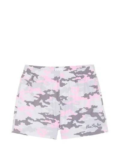 Blue Sky Inn Camouflage-print Logo-embroidered Swim Shorts In Pink