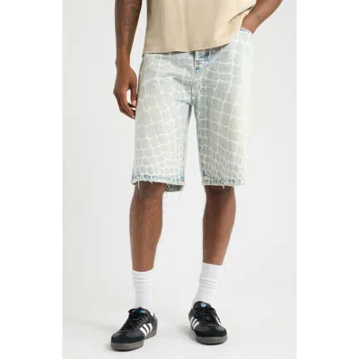 Blue Sky Inn Crocodile Print Denim Shorts In Heavy Wash