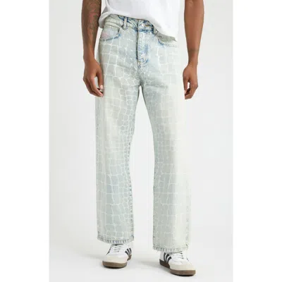Blue Sky Inn Crocodile Print Straight Leg Jeans In Heavy Wash