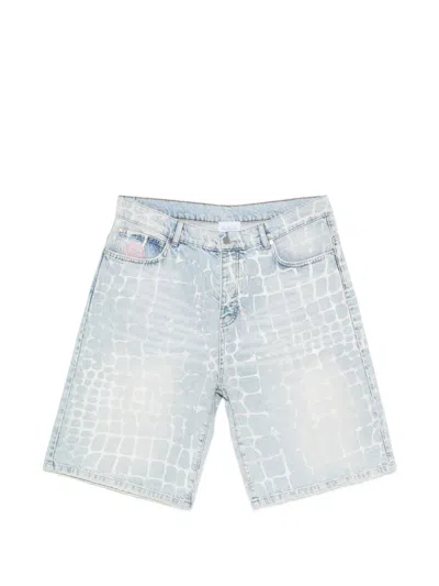 Blue Sky Inn Crocodile-effect Heavy-wash Shorts In Blue