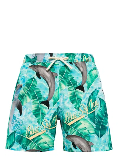 Blue Sky Inn Dolphin-print Drawstring Swim Shorts In Green