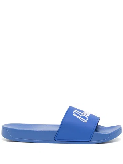 Blue Sky Inn Logo-embossed Flat Slides In Blue