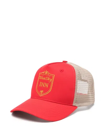 Blue Sky Inn Logo-embroidered Mesh-back Trucker Cap In Red
