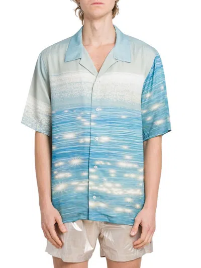 Blue Sky Inn Men's Ocean Satin Camp Shirt In Blue