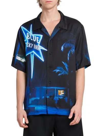 BLUE SKY INN MEN'S STAR SIGN SATIN CAMP SHIRT