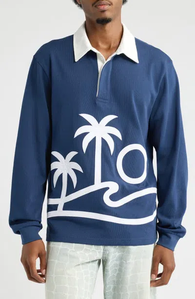 Blue Sky Inn Palms Cotton Rugby Shirt In Navy