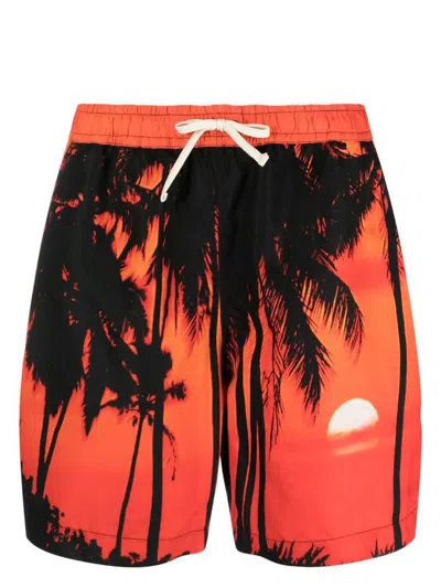 Blue Sky Inn Printed Swimming Trunks In Orange