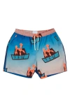 Blue Sky Inn Seasonal Swim Trunks In A/ O Print-blue