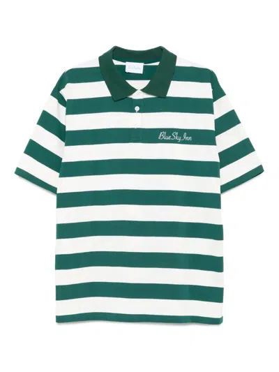Blue Sky Inn Striped Embroidered Polo Shirt In Green