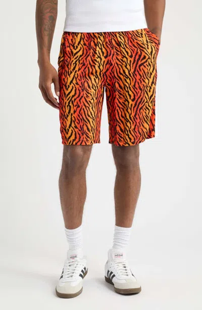 Blue Sky Inn Tiger Print Waiter Drawstring Shorts In Orange