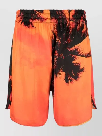 Blue Sky Inn Tropical Palm Tree Print Quick Dry Trunks In Orange
