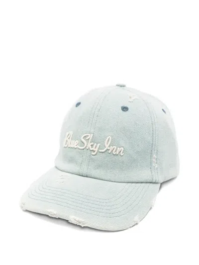 Blue Sky Inn Washed Denim Embroidered Logo Cap In Blue