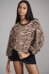 BLUE TASSEL BALLOON-SLEEVE ANIMAL PRINT SWEATSHIRT