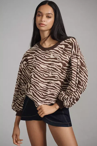 Blue Tassel Balloon-sleeve Animal Print Sweatshirt In Multicolor