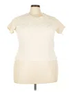 Blue Tassel Short Sleeve Top Ivory Solid Pattern Crew Neck Tops In White