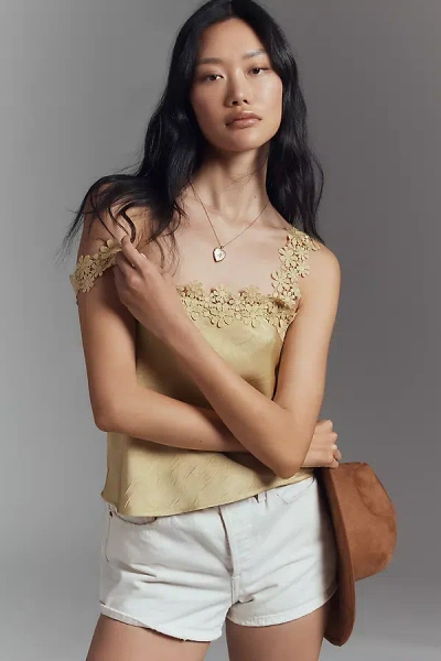 Blue Tassel Sleeveless Floral Top In Gold