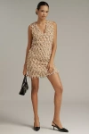 Blue Tassel Sleeveless V-neck Textured Mini Dress In Sand
