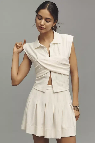 Blue Tassel Twist Front Sleeveless Blouse In White