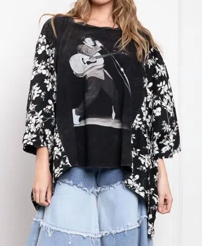 Blue Velvet Kantha Poncho Top In Elvis Print In Multi